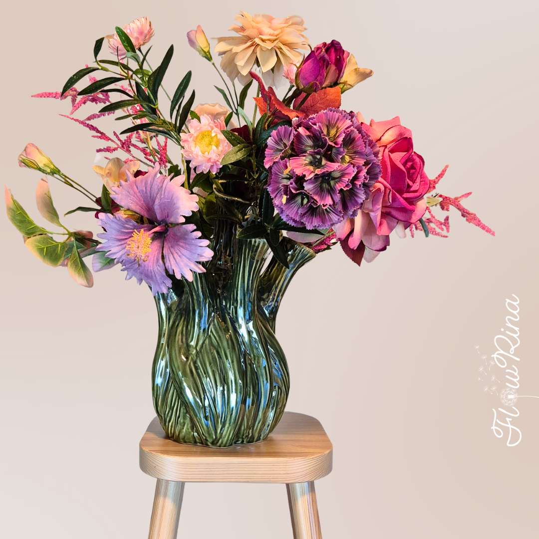 Tuitvaas groen met prachtige zijdebloemen - Afbeelding 2